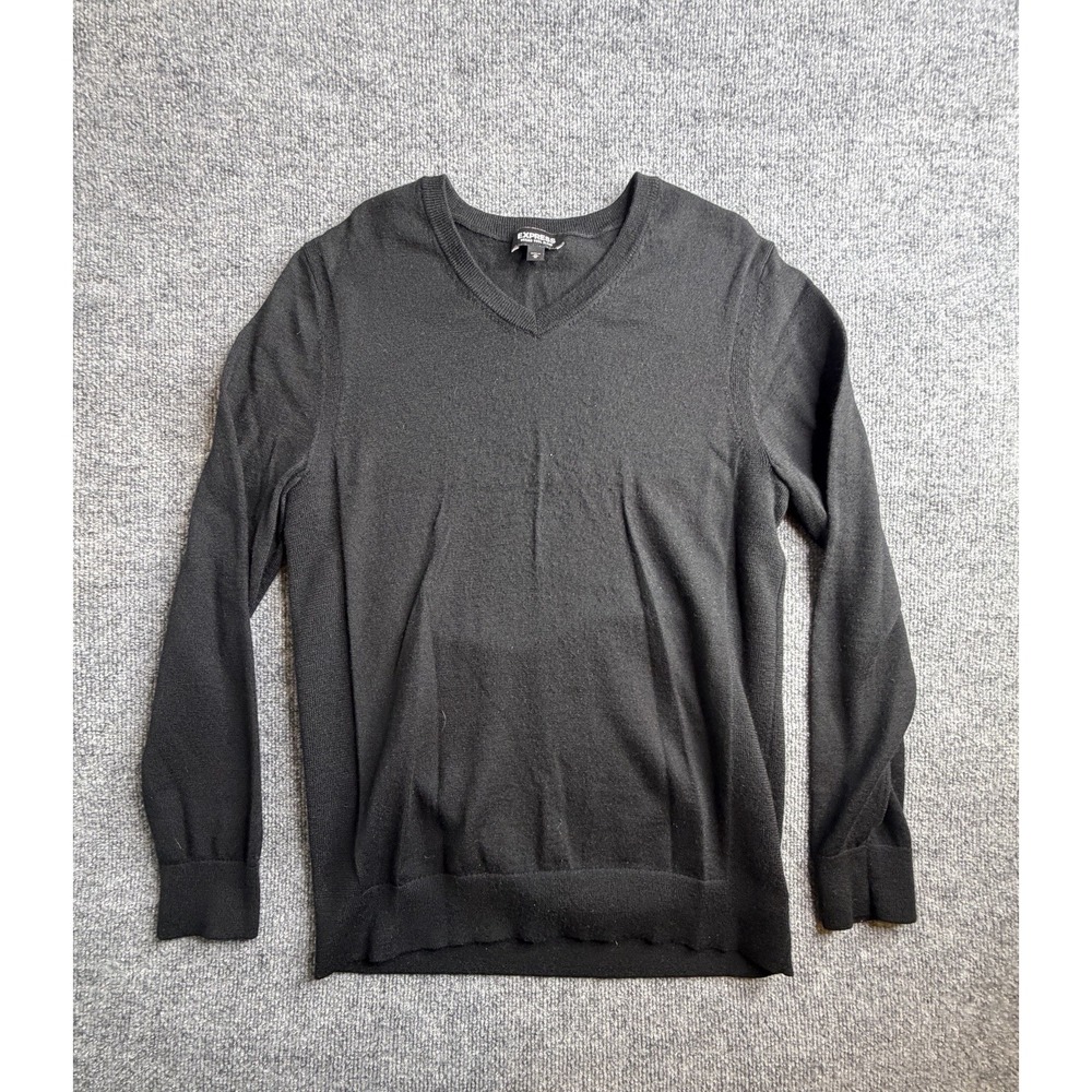 Express Sweater Womens Medium Black Merino‎ Wool Blend Crewneck Lightweight